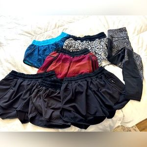 6 Lululemon shorts 1 pair of leggings.1 pair of black shorts slightly discolored